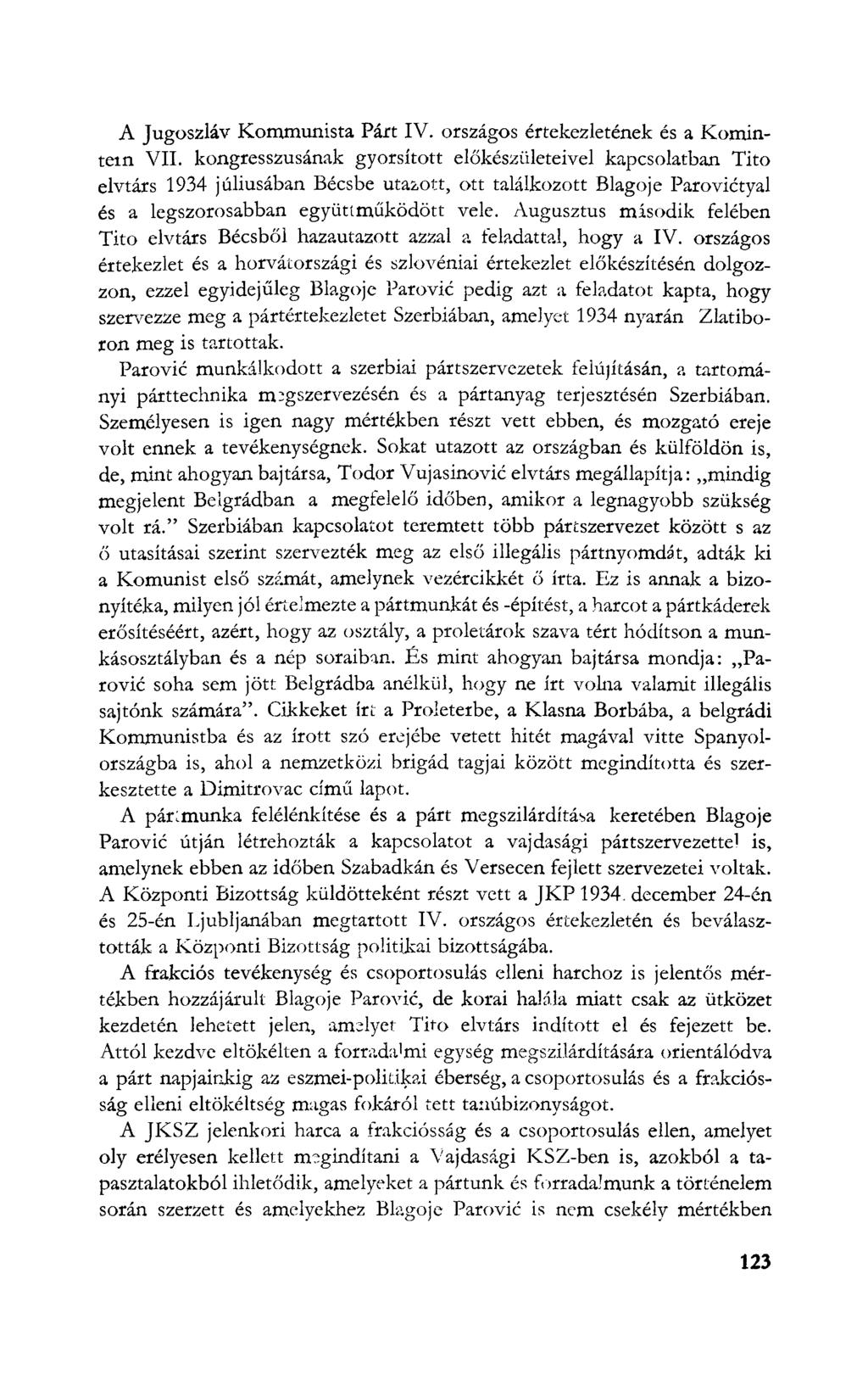 A Jugoszláv Kommunista Párt IV. országos értekezletének és a Komintem VII.