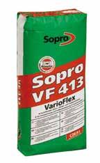 Vario flexibilis VarioFlex VF 413 Cement alapú, extrém flexibilis, vékony, közepes és folyékony ágyazóhabarcs az 12004 szerint C2 E S1 besorolású nagyformátumú kerámia csempék és lapok fektetéséhez.