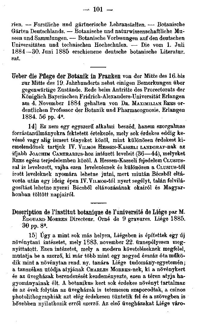 101 rien. Forstliche und gsrtnerische Lehranstalten. Botanische (Jártén Deutschlands. Botanische und naturwissenschaftliche Museen und Sammlungen.