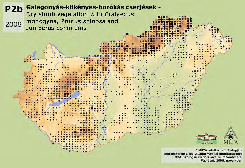 3. ábra A hazai galagonya-borókás-kökényes cserjések