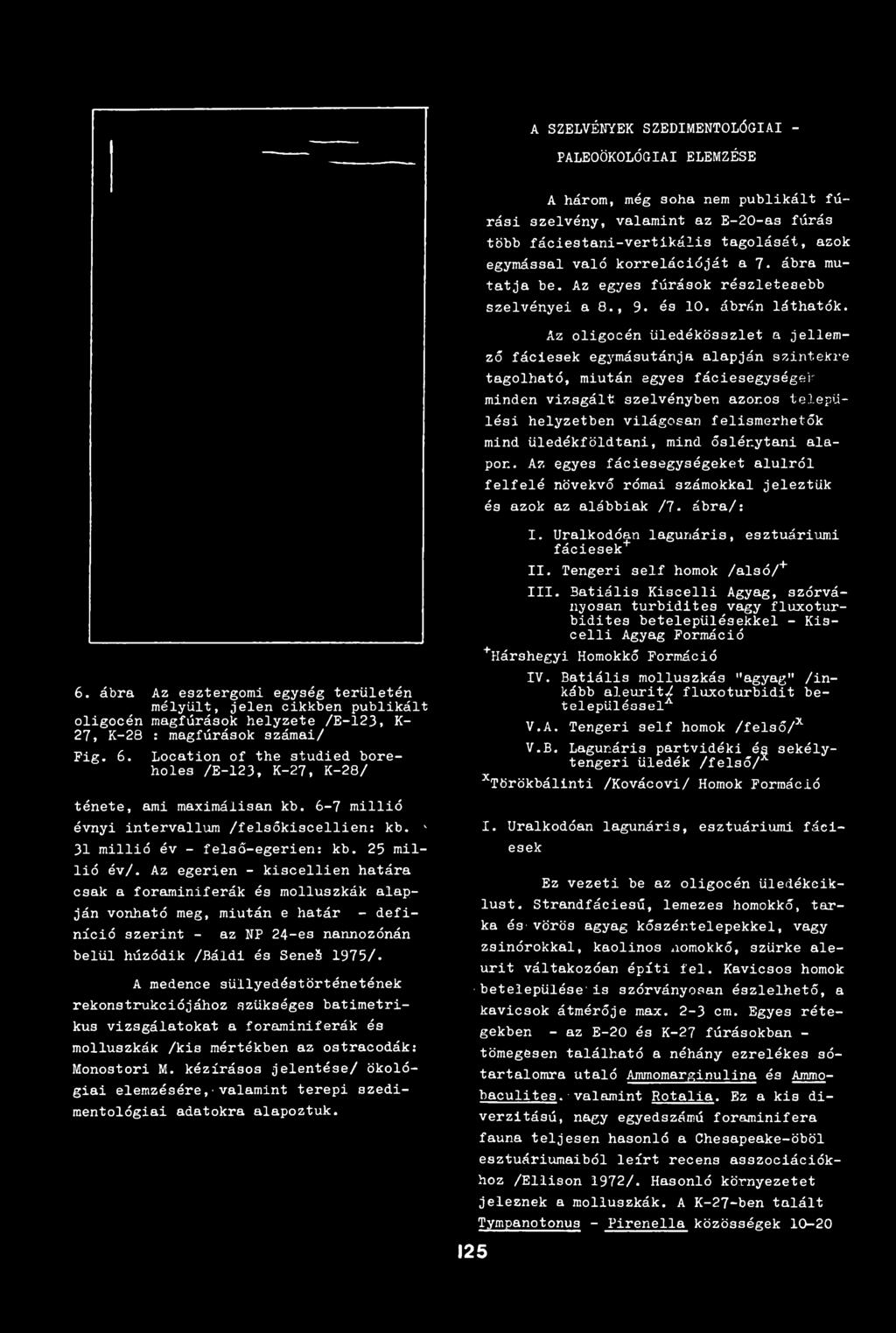 ábra Az esztergomi egység területén mélyült, jelen cikkben publikált oligocén magfúrások helyzete /E-123, K- 27, K-28 : magfúrások számai/ Pig. 6.