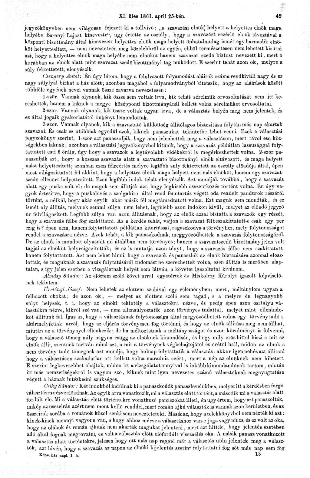 XI. ülés 1861. april 25-kén.