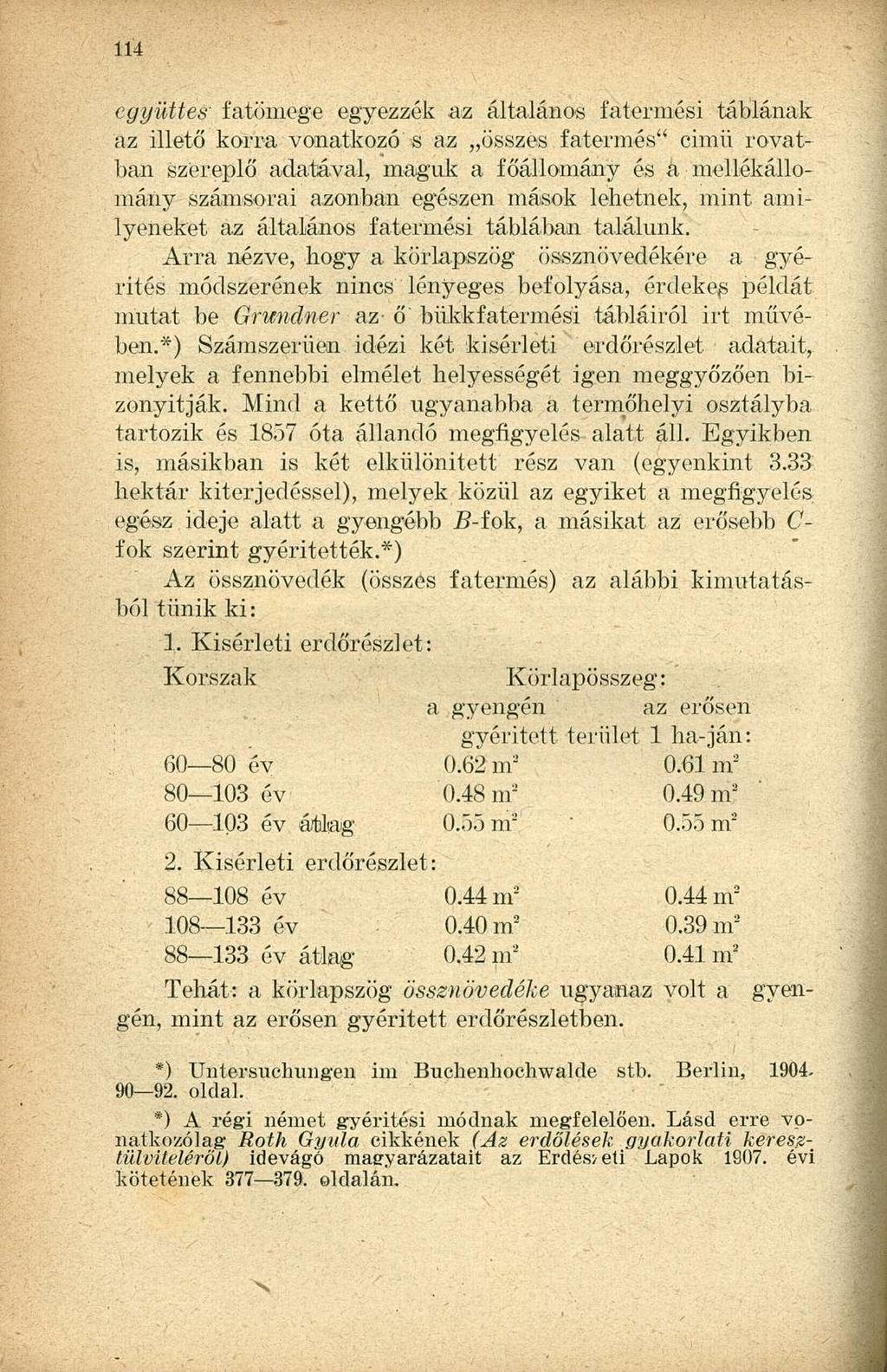 együttes' fatömege egyezzék az általános fatermési táblának az illető korra vonatkozó s az összes fatermés" cimü rovatban szereplő adatával, maguk a főállomány és a mellékálloiiiány számsorai azonban