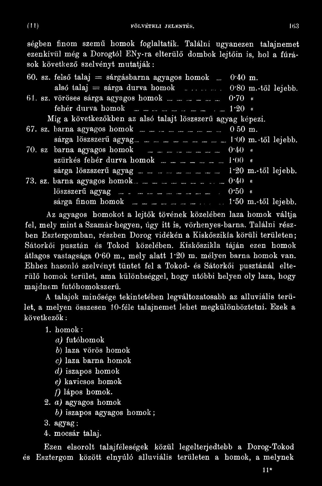 sz barna agyagos homok... 0'40 «szürkés fehér durva h o m o k...... D00 «sárga löszszerű agyag..................... D20 m.-től lejebb. 73. sz. barna agyagos homok..... _ 0'40 «löszszerű agyag.