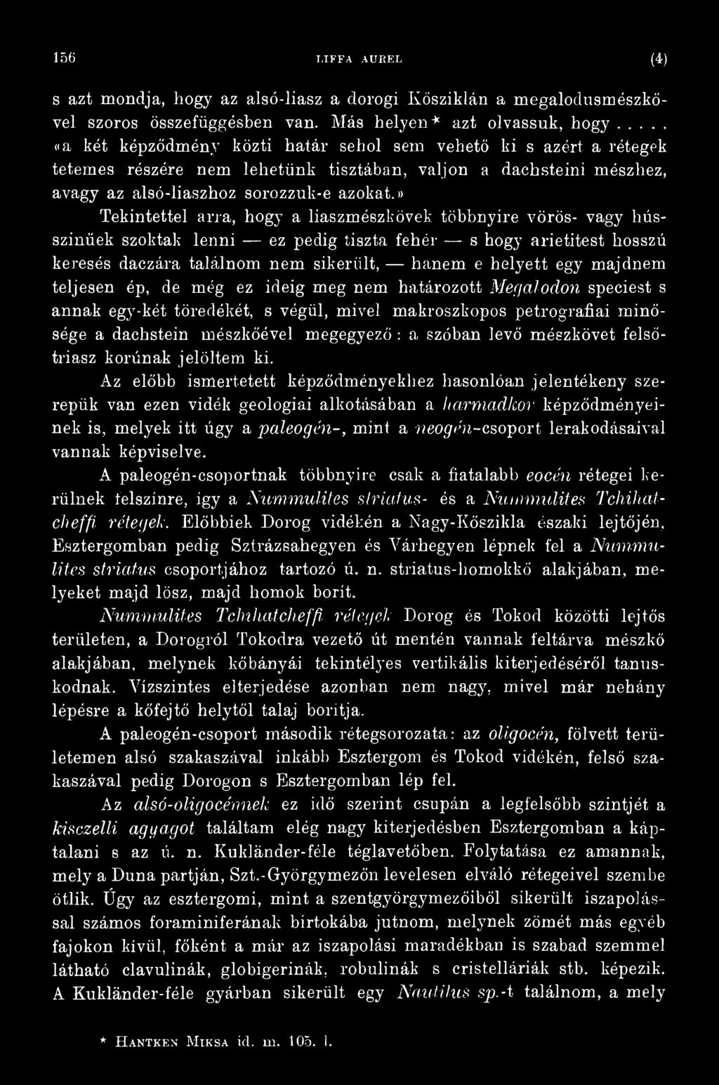 levő mészkövet felsőtriász korúnak jelöltem ki.