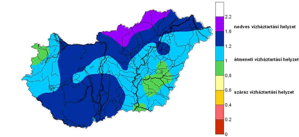 A GVM júliusra elrejelzett értékei szinte minden állomáson mindhárom változatban felette vannak a sokévi júliusi átlagnak és a nedves vízháztartási helyzet alsó határát jelz 1,0 értéknek.