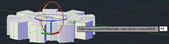 5. Elforgatási tengely megadása: annak a tengelynek a jelölő körívére kell kattintani, amely körül forgatni szeretnénk a 3D-s objektumot.