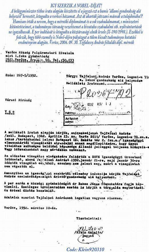 41./16 (belugyminiszteribunozes181108) A verőcei jegyzőnek a belügyes titkos levelekre alapozott gondnokság alá