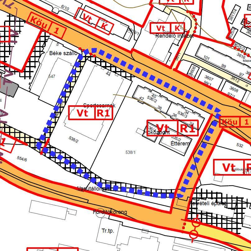 A Sportcsarnok 538/2 hrsz. - uszoda bővítése az alaptérképen nem rendezett.