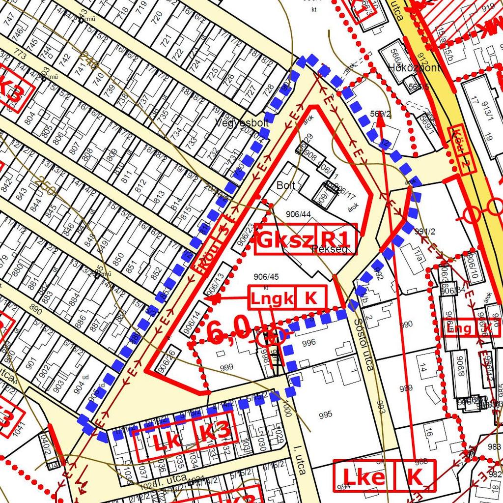 Újtelep, Sóstói utca garázsok között kialakult nyomvonalának kiszabályozása, a szomszédos Gksz és Lngk övezetek határának pontosítása. 21.