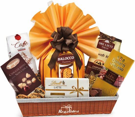 NAPOLI OLASZ AJÁNDÉKCSOMAG Balocco Panettone mazsolával és kandírozott narancshéjjal 500 g Vergani tejcsokoládés praliné mogyorós krémmel töltve 75 g Cafe Corsini őrölt pörkölt kávé 100 g Lindt