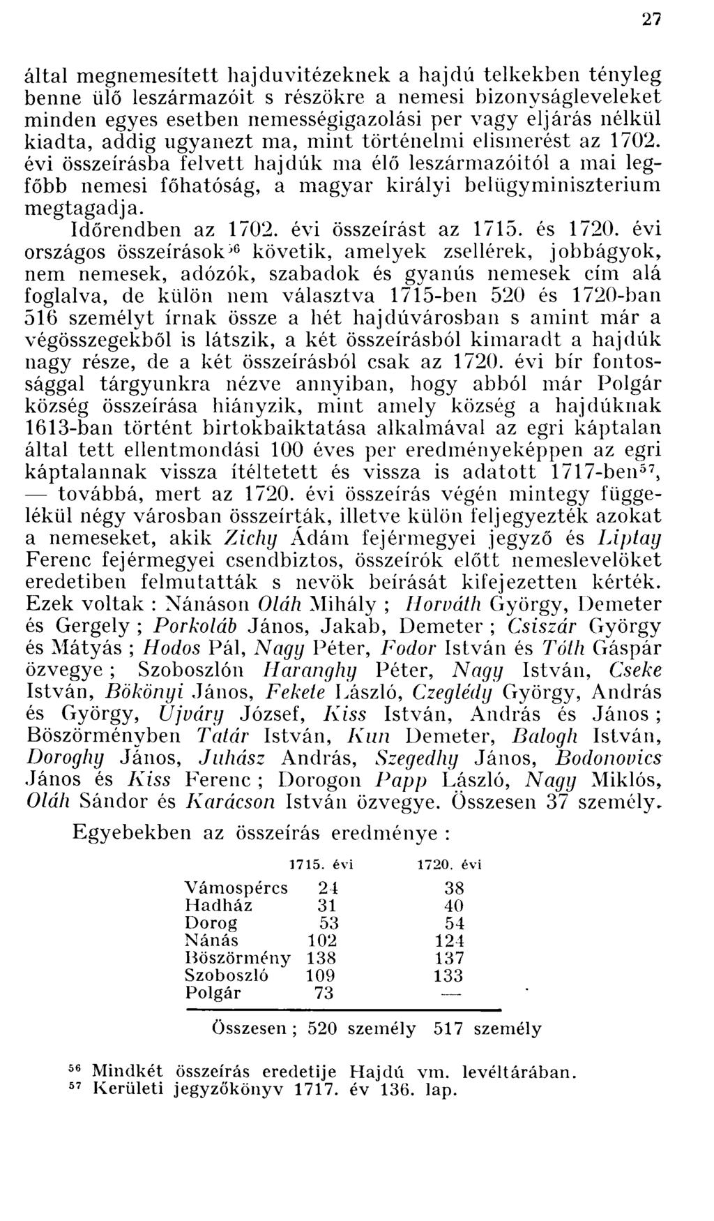 által megnemesített hajduvitézeknek a hajdú telkekben tényleg benne ülő leszármazóit s részökre a nemesi bizonyságleveleket minden egyes esetben nemességigazolási per vagy eljárás nélkül kiadta,