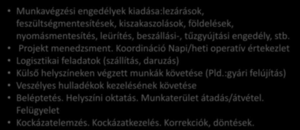 OK KIVITELEZÉSE Munkavégzési engedélyek kiadása:lezárások, feszültségmentesítések,