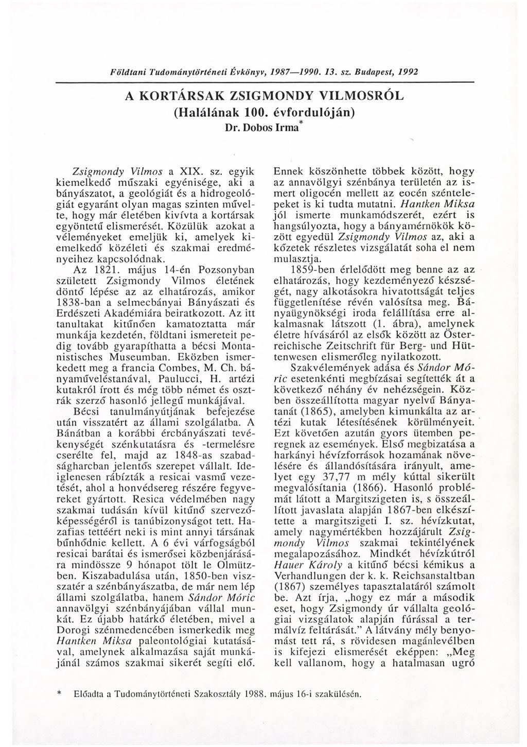 Földtani Tudománytörténeti Évkönyv, 1987 1990. 13. sz.