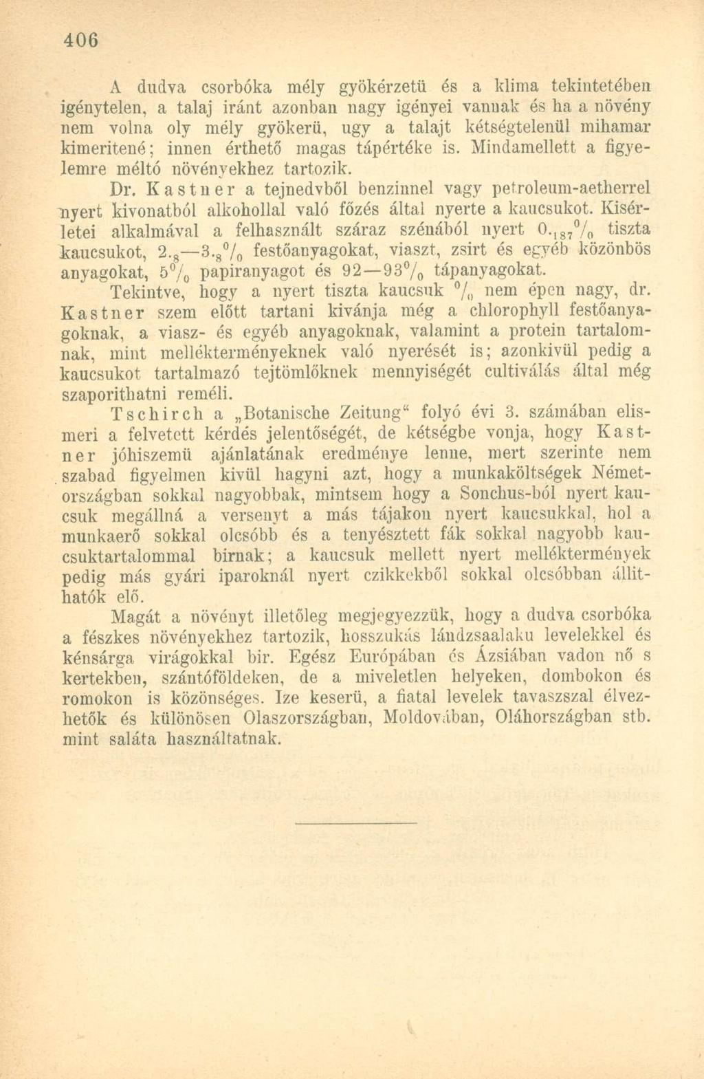 A dudva csorbóka mély gyökérzetü és a klíma tekintetében igénytelen, a talaj iránt azonban nagy igényei vannak és ha a növény nem volna oly mély gyökerű, ugy a talajt kétségtelenül mihamar