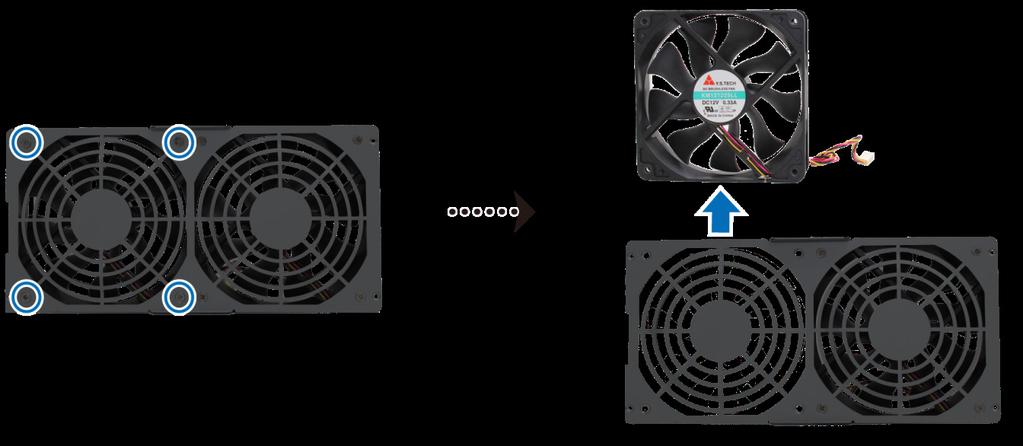 2 Távolítsa el a ventilátorpanelt rögzítő 4 csavart.