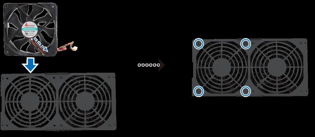 4 Az új ventilátor beszerelése: a Cserélje újra a meghibásodott ventilátort (a ventilátoron