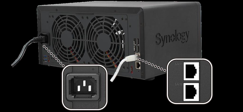 A DiskStation elindítása 1 A LAN kábel használatával csatlakoztassa a DiskStationt a switchhez/routerhez/hubhoz.