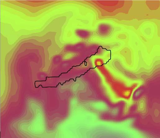 ábra) a legközelebbi rácspontok között kb. 200 km távolság van és a hőmérsékletük is jelentősen, kb. 5 ºC-kal eltér.