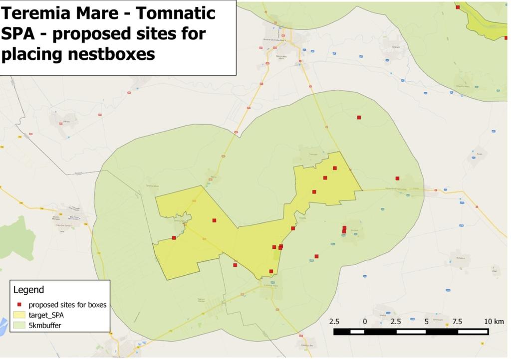 Maps about suitable habitats for nestbox