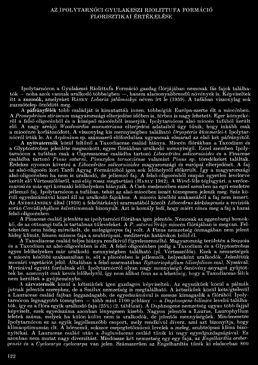 A páfrányfélék több családját is kimutatták innen, többségük Európa-szerte élt a miocénben. A Pronephrium stiriacum magyarországi elterjedése időben is, térben is nagy lehetett.