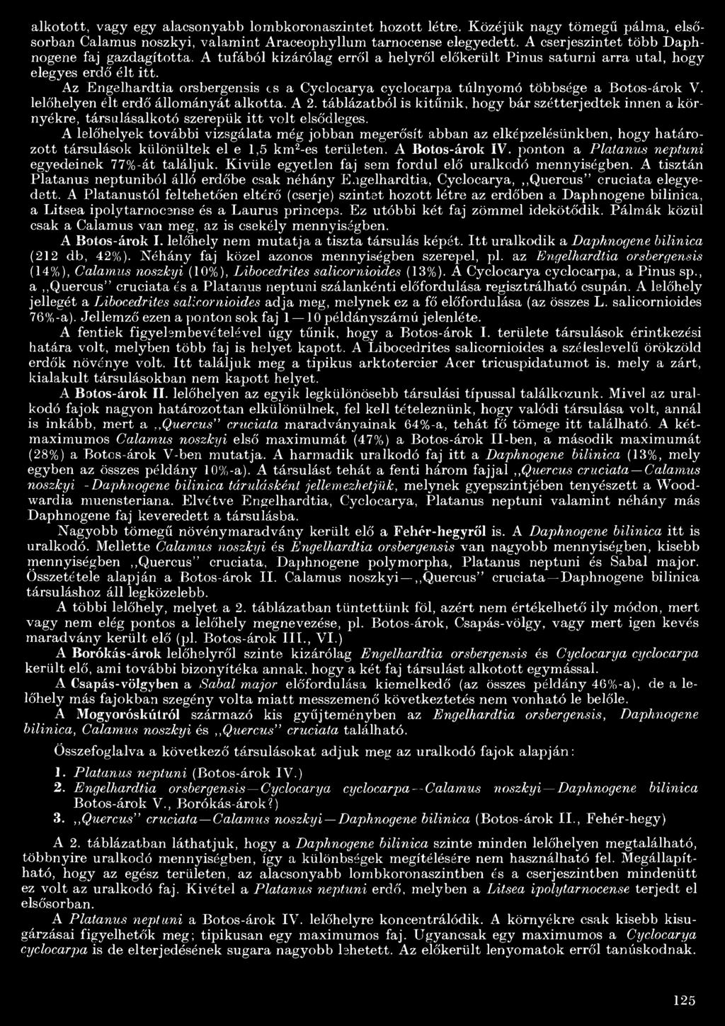 Az Engelhardtia orsbergensis es a Cyclocarya cyclocarpa túlnyomó többsége a Botos-árok V. lelőhelyen élt erdő állományát alkotta. A 2.