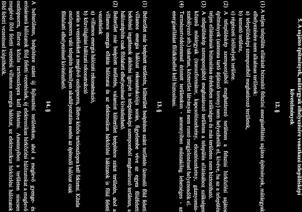 5. A sajátos építmények, műtárgyak elhelyezésére vonatkozó településképi követelmények 12.