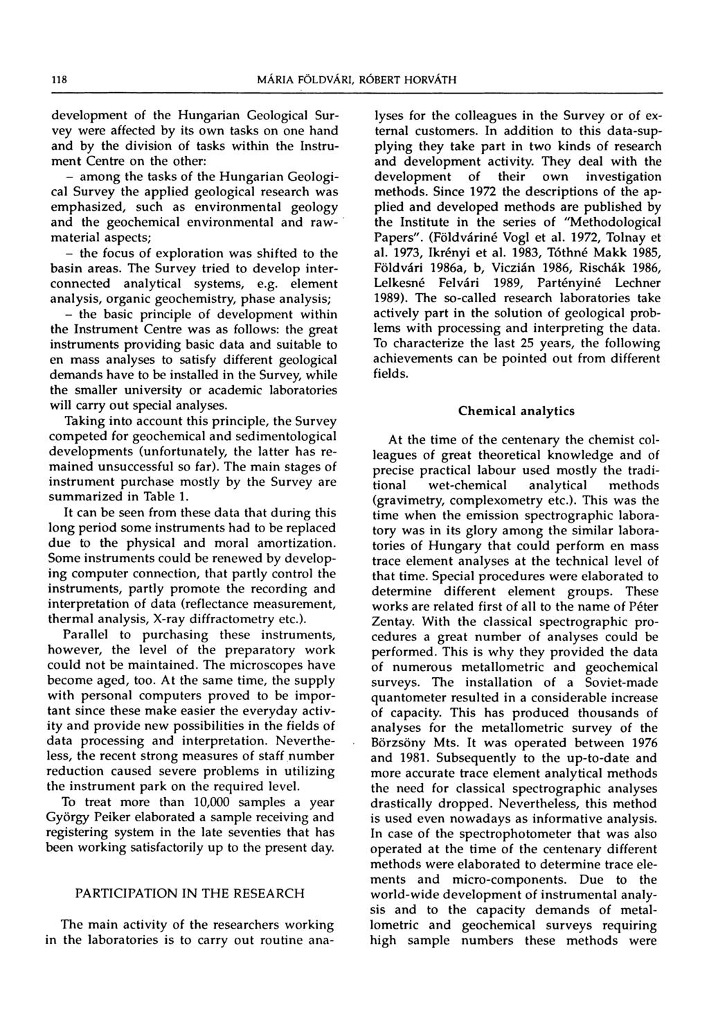 118 development of the Hungarian Geological Survey were affected by its own tasks on one hand and by the division of tasks within the instrument Centre on the other: - among the tasks of the