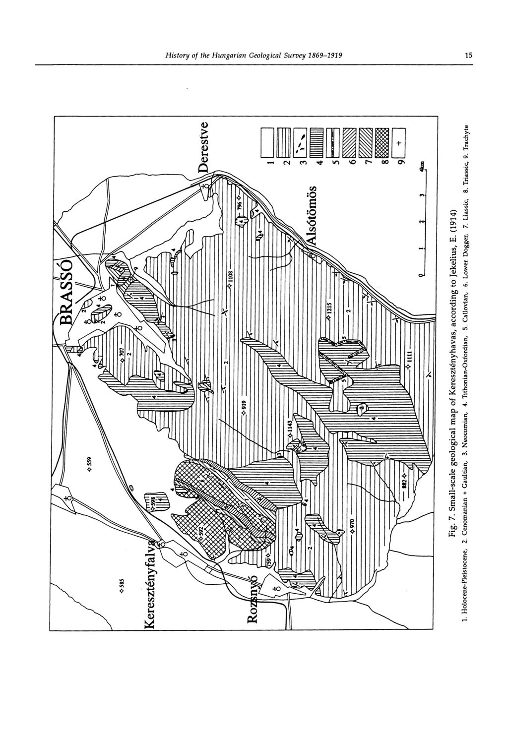 15 BRASSÓ Fig. 7. Small-scale geological map of Keresztényhavas, according to Jekelius, E. (1914). Holocene-Pleistocene, 2.