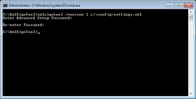 Exportált konfigurációs fájl aláírási parancs: xmlsigntool /version 1 c:\config\settings.