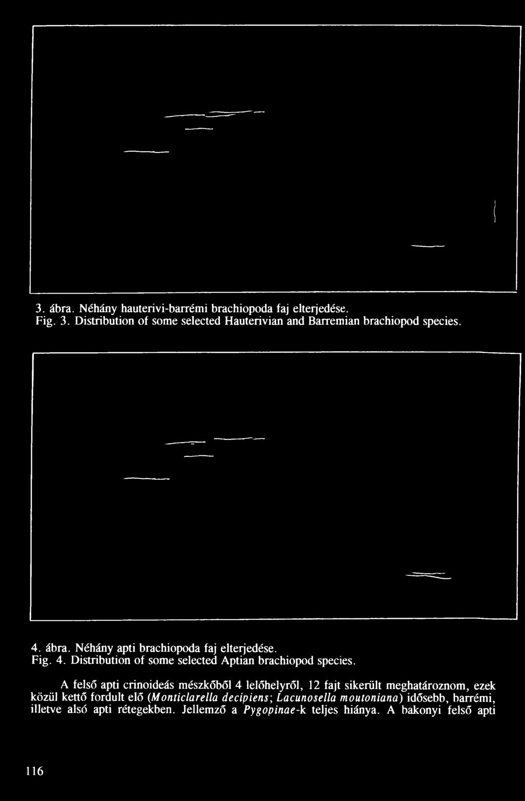 ábra. Néhány apti brachiopoda faj elterjedése. Fig. 4. Distribution of somé selected Aptian brachiopod species.