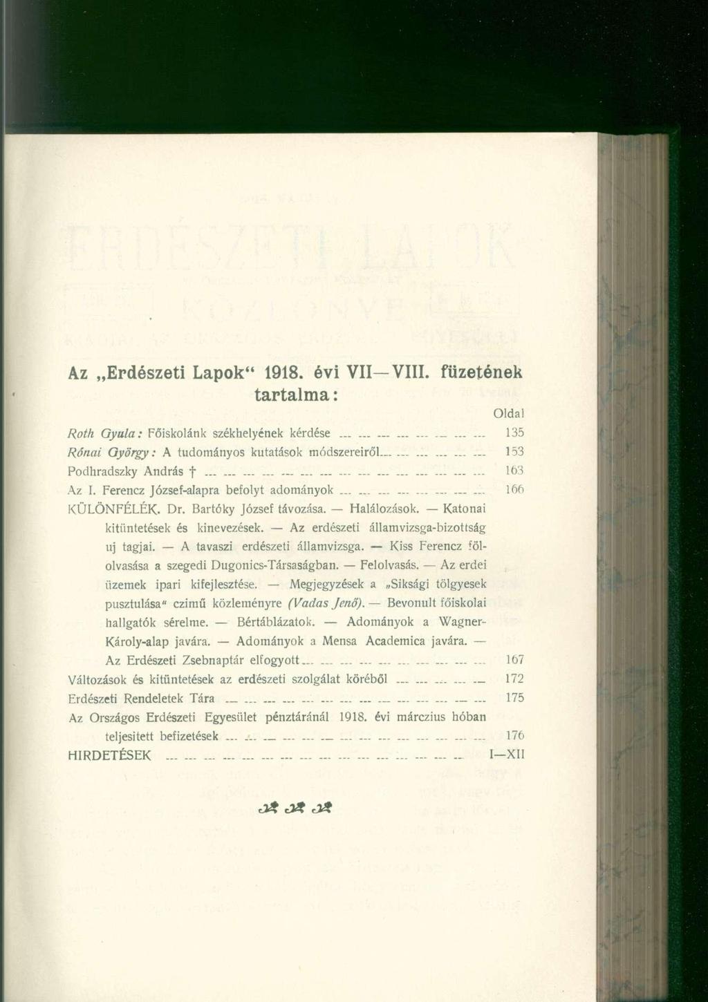 Az Erdészeti Lapok" 1918. évi VII VIII.