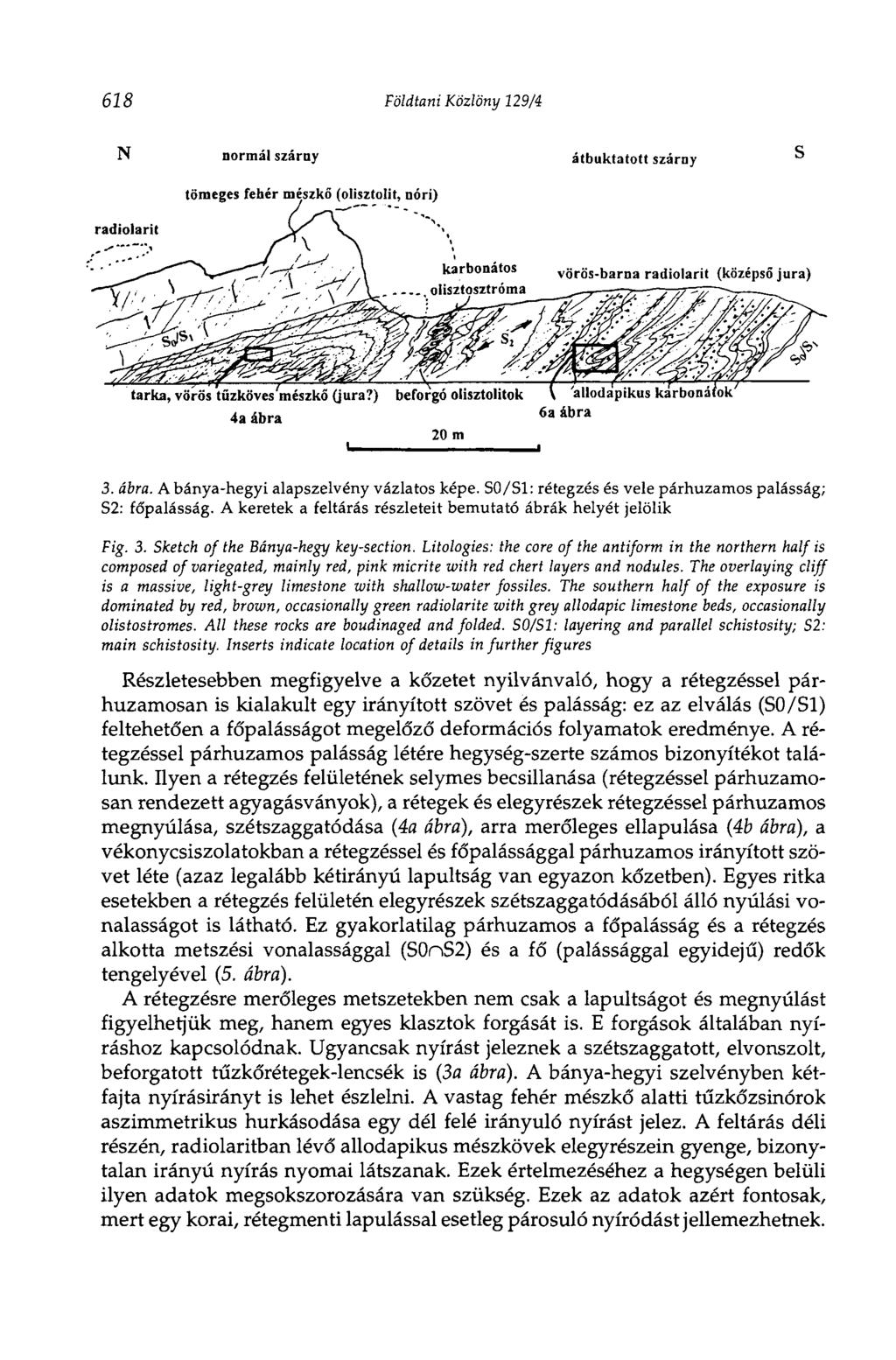 618 Földtani Közlöny 129/4 3. ábra. A bánya-hegyi alapszelvény vázlatos képe. S0/S1: rétegzés és vele párhuzamos palásság; S2: fópalásság.