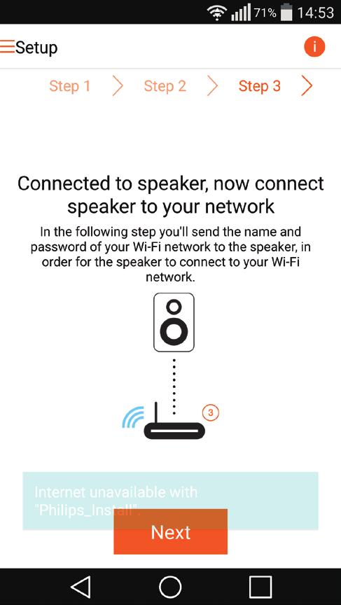 Megjelenik az AW1000 által létrehozott új Wi-Fi hálózat a Philips_ Install hálózati nevével (SSID).