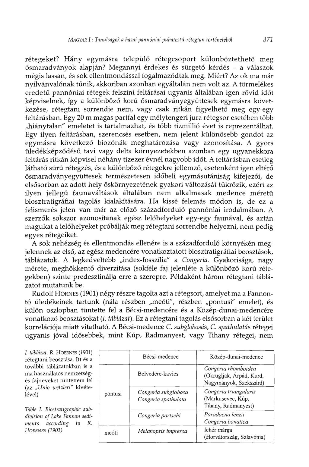 MAGYAR L: Tanulságok a hazai pannóniai puhatestű-rétegtan történetéből 371 rétegeket? Hány egymásra települő rétegcsoport különböztethető meg ősmaradványok alapján?