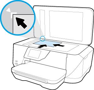e. Az eredeti dokumentumot a nyomtatott oldalával lefelé, a lapolvasó üveglapján lévő jelzések mellett helyezze el. f. A patronok beigazításához kövesse a nyomtató kijelzőjén megjelenő utasításokat.