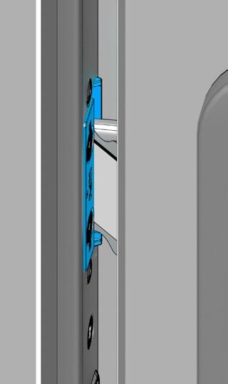Zárt ajtó esetén beakad az AT darabba [2]. Az ajtó nyitásához a kilincset [3] működtetik, illetve a kulcsot [4] elfordítják ütközésig kireteszelő pozícióba.