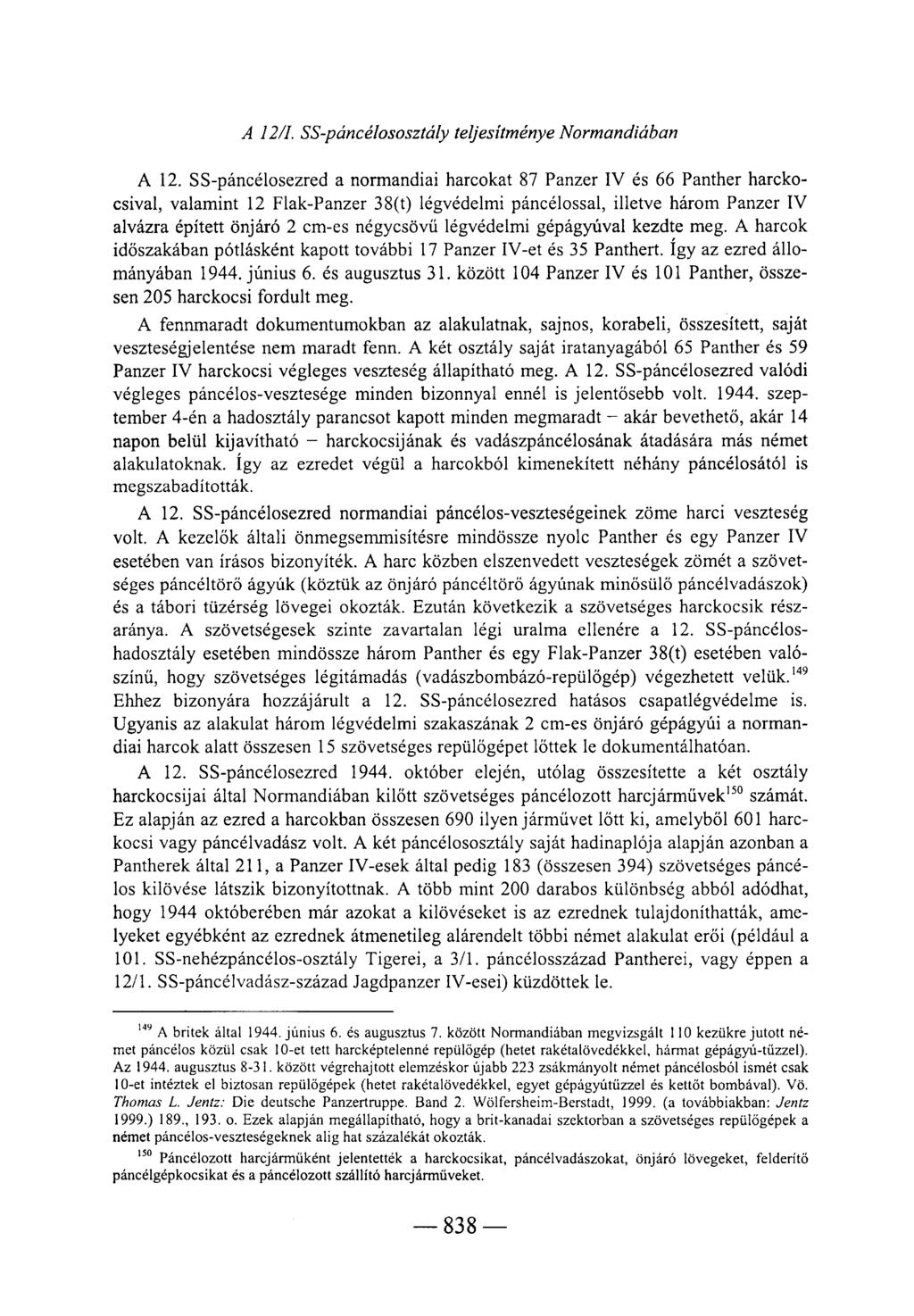 A 12/1. SS-páncélososztály teljesítménye Normandiában A 12.
