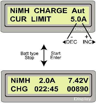 NiMH/NiCd akkumulátor program Ezek a programok az R/C modellekben általánosan használt NiMH (Nikkel Metál Hidrid) vagy NiCd (Nikkel Kadmium) akkumulátorok töltésére vagy kisütésére szolgálnak.