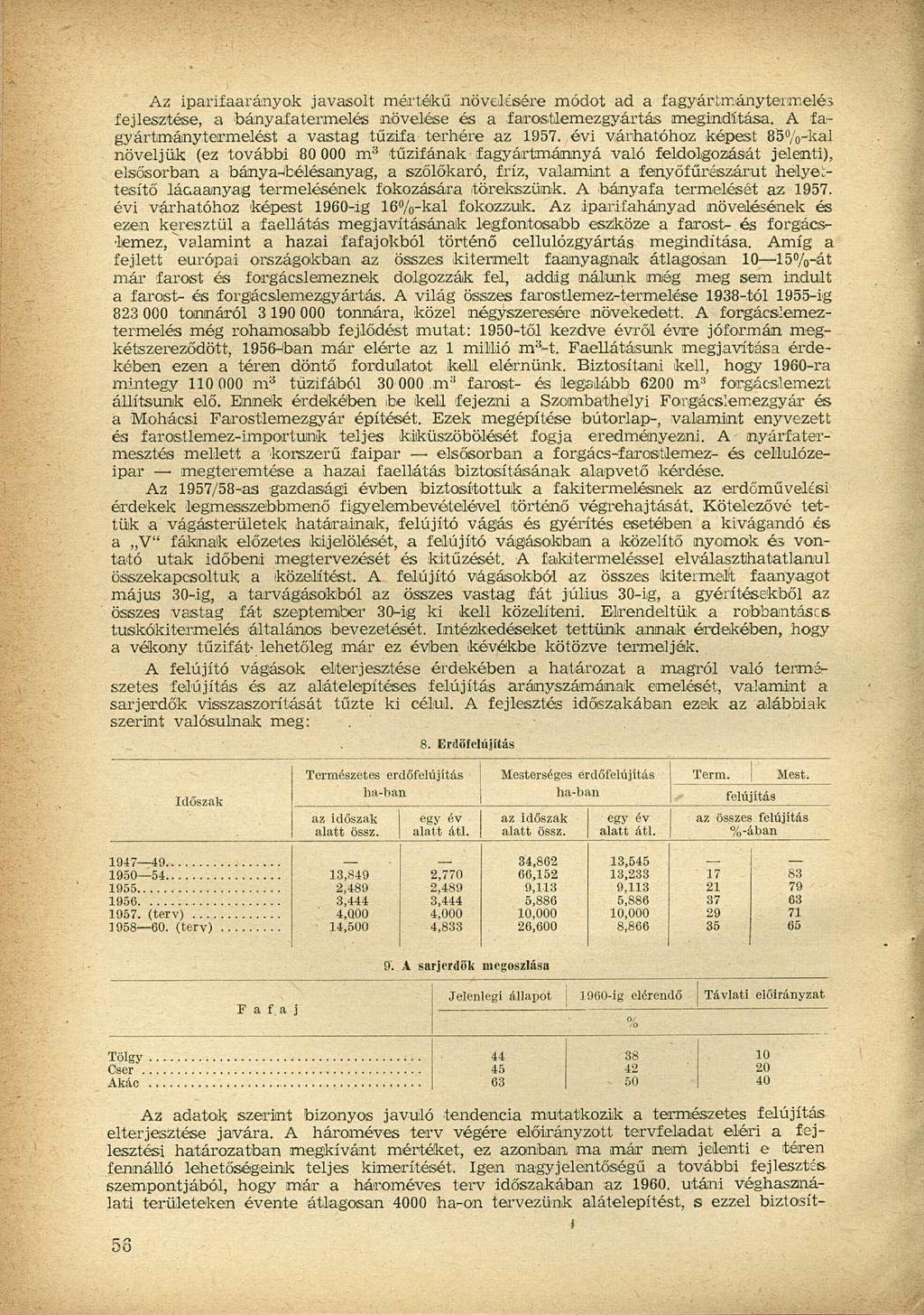 Az iparifaarányok javasolt mértékű növelésére módot ad a fagyártmányteiirnelés fejlesztése, a bányafatermelés növelése és a farostlemezgyártás megindítása.