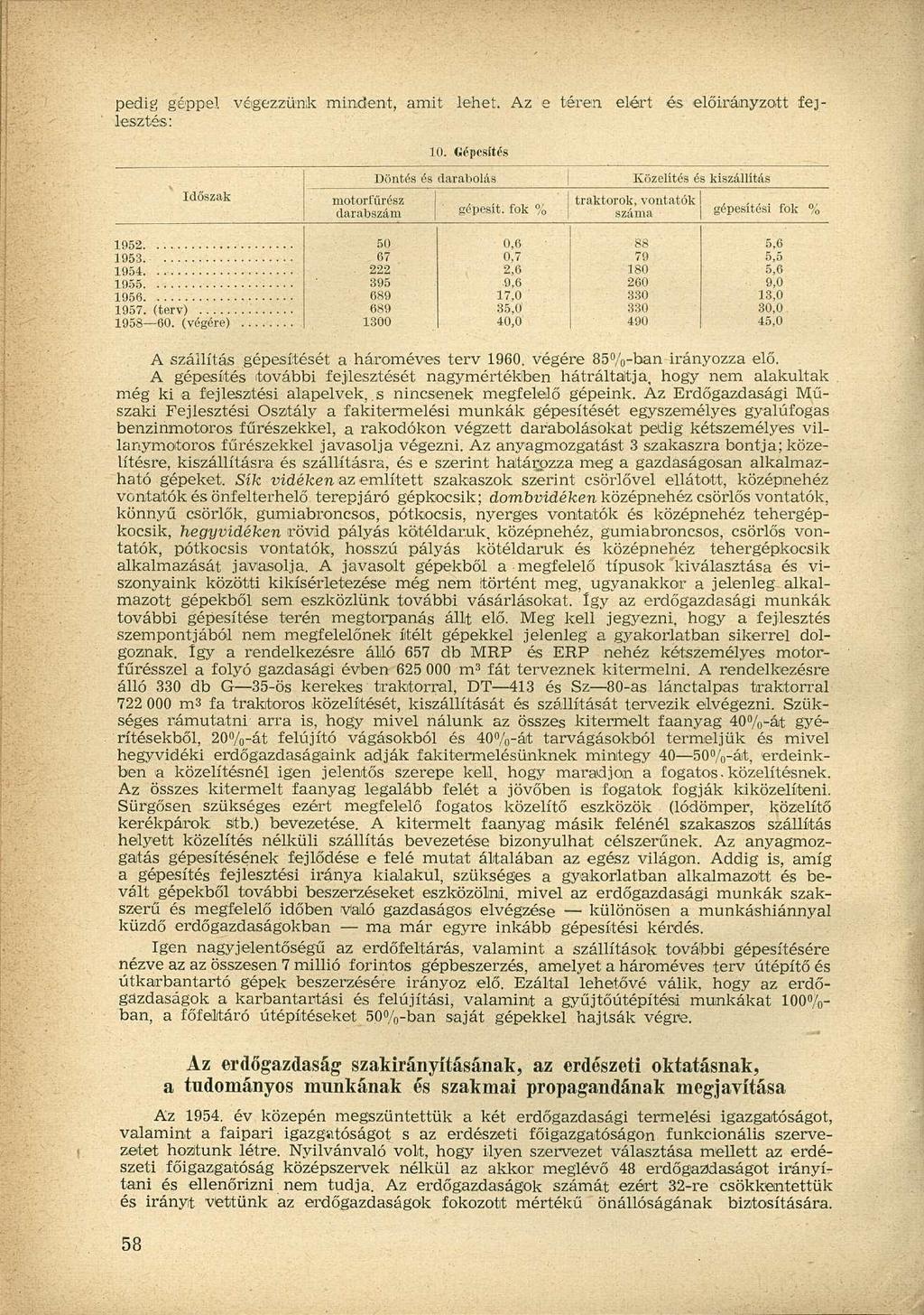 pedig géppel végezzünk mindent, amit lehet. Az e téren elért és előirányzott fejlesztés: 10.