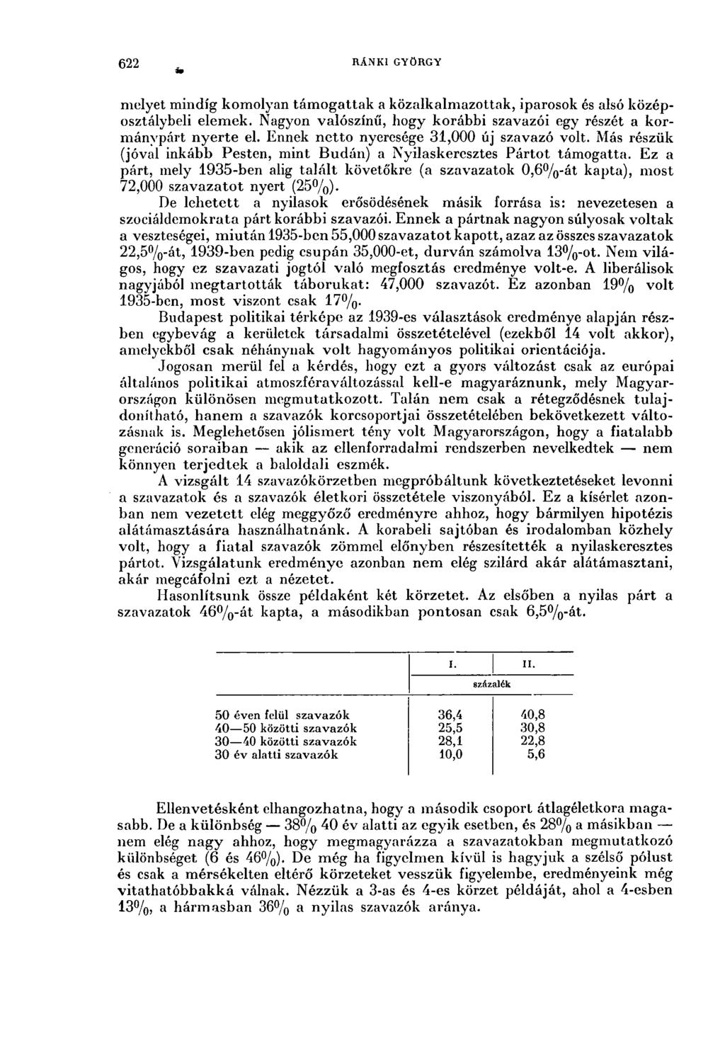 622 RÁNKI GYÖRGY melyet mindig komolyan támogattak a közalkalmazottak, iparosok és alsó középosztálybeli elemek. Nagyon valószínű, hogy korábbi szavazói egy részét a kormány nyerte el.