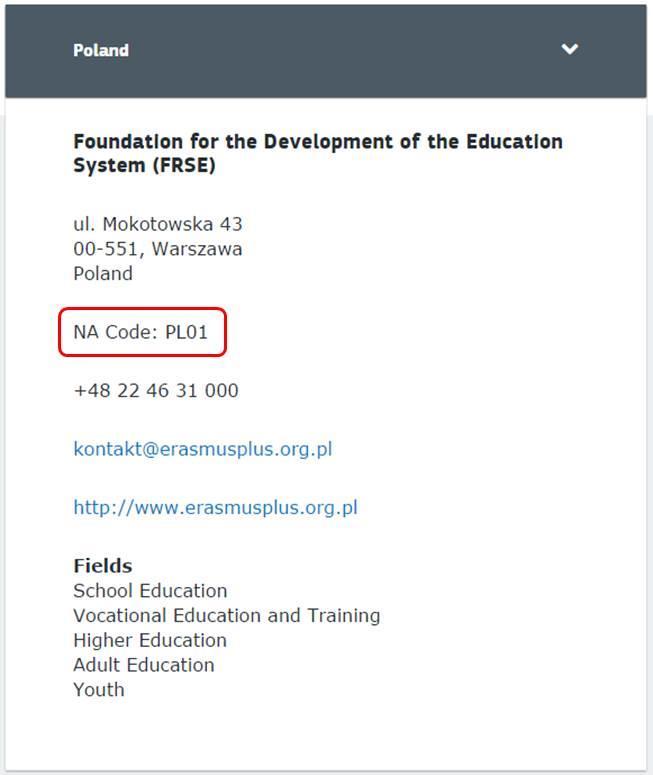 Pályázat adatai címke alatt is elérhető. A keresett információ az NA Code (Nemzeti Iroda azonosító szám) és a terület lesz, melyért felelős. 2.