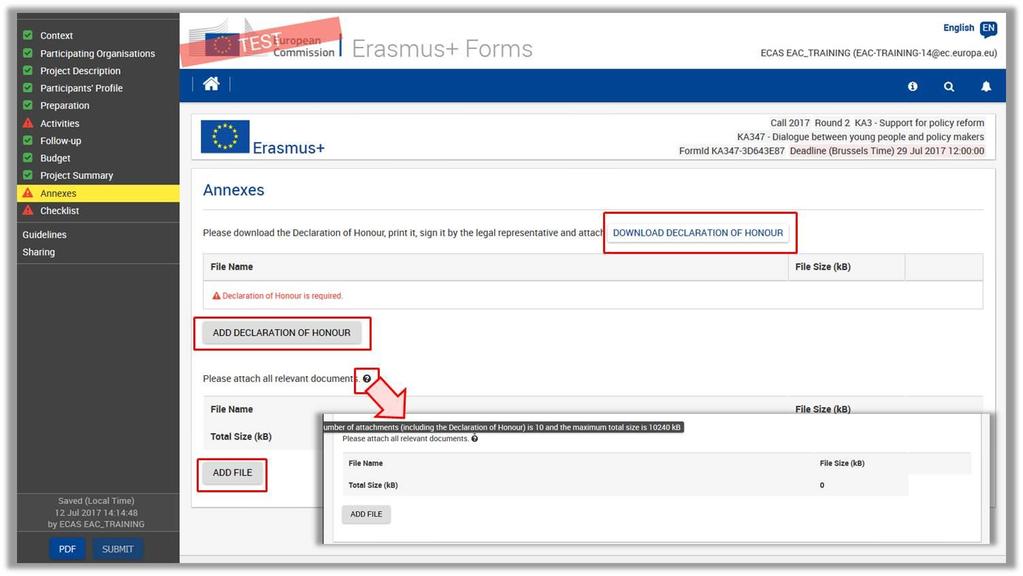 Összes támogatás (Project Total Grant) csak olvasható információk, ezek automatikusan töltődnek ki. Minden adat az űrlapban korábban megadott információkból emelődik be ide.