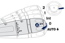 "A" kar: első ablaktörlő 2. Gyors törlés. 1. Normál törlés. Int. Szakaszos törlés. 0. Leállítás. AUTO.