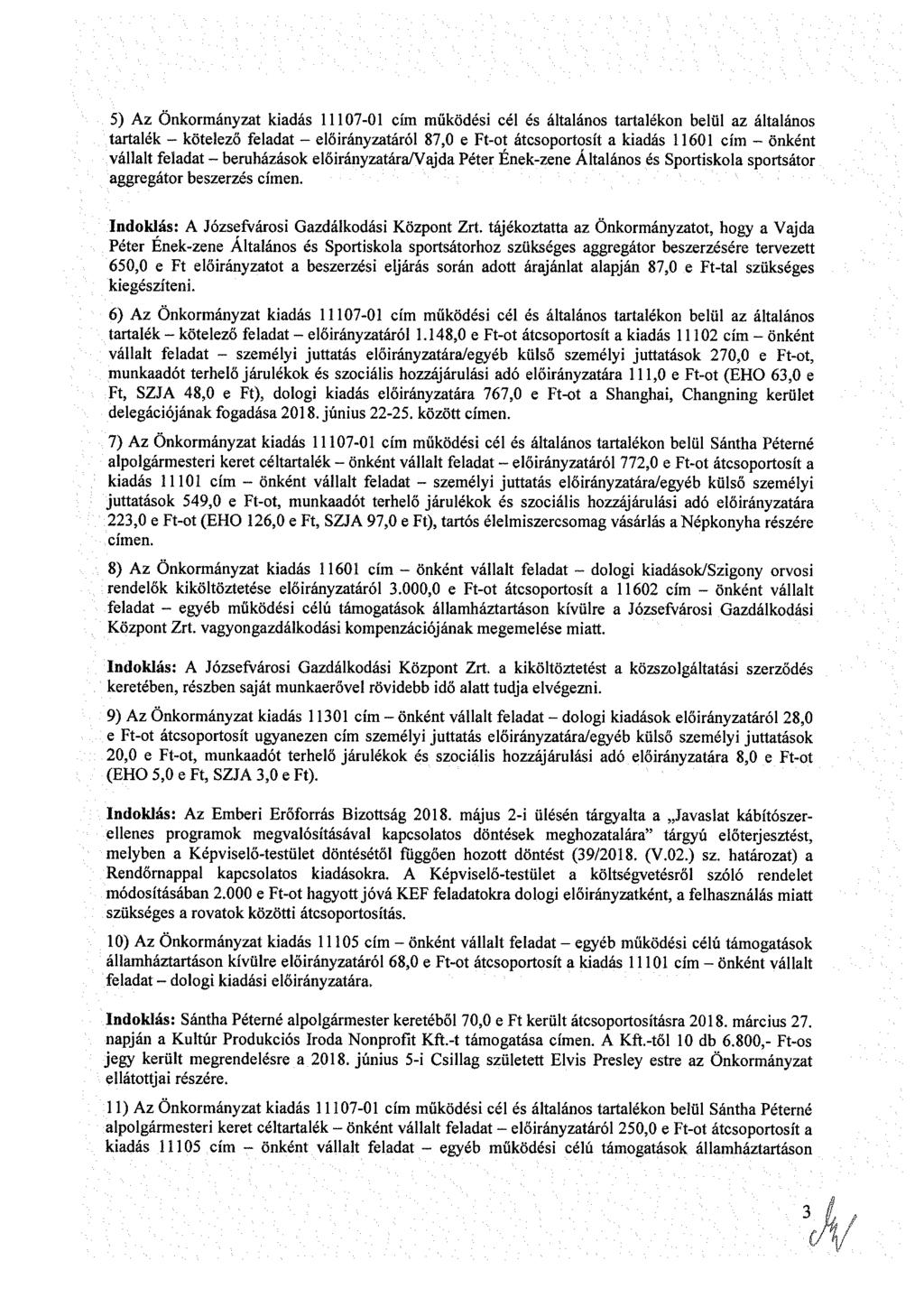5) Az Önkrmányzt kdá 07-0 cím működé cél é áltlán trtlékn blül z áltlán trtlék - kötlző fldt - lőrányztáról 87,0 Ft-t átcprtít kdá 60 cím - önként válllt fldt - brházák lőrányztár/vjd Pétr Énk-zn