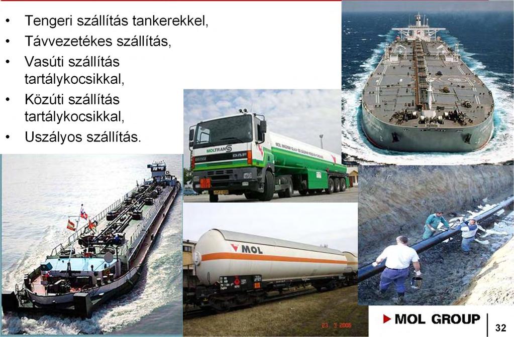 Kőolaj szállítása Tengeri szállítás tankerekkel, Távvezetékes szállítás, Vasúti