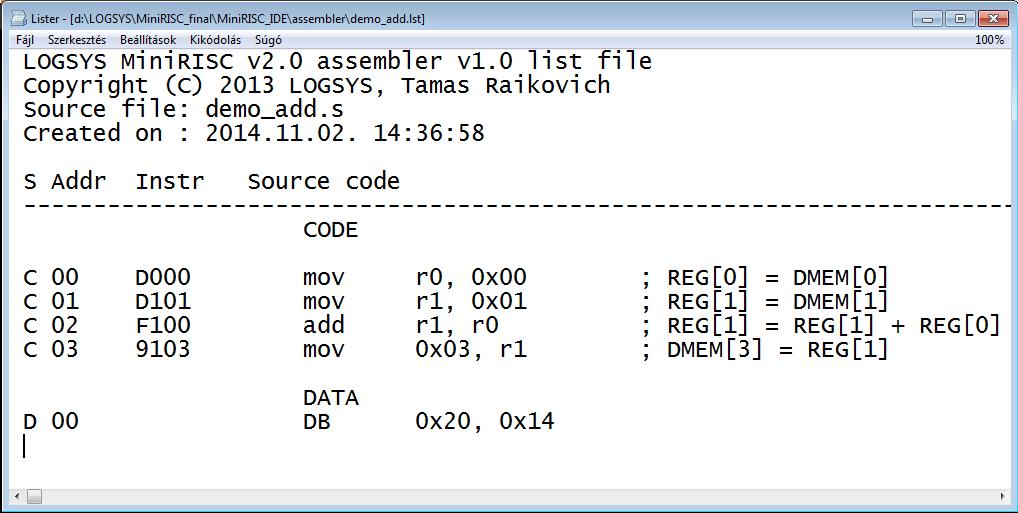 MiniRISC kódgenerálás az assemblerrel