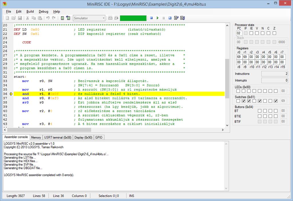 MiniRISC IDE - Programfejlesztés Futtatás: -